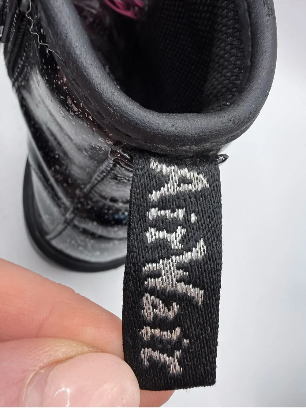 Dr. Martens 1460J black glitter combat boot w/pink laces, 13 US Kids